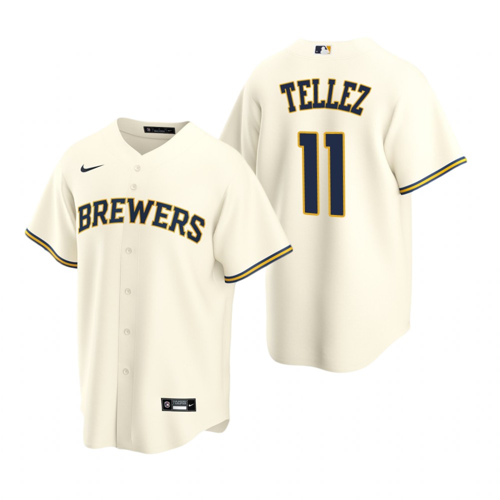 Men's Cream Milwaukee Brewers #11 Rowdy Tellez Cool Base Stitched Jersey
